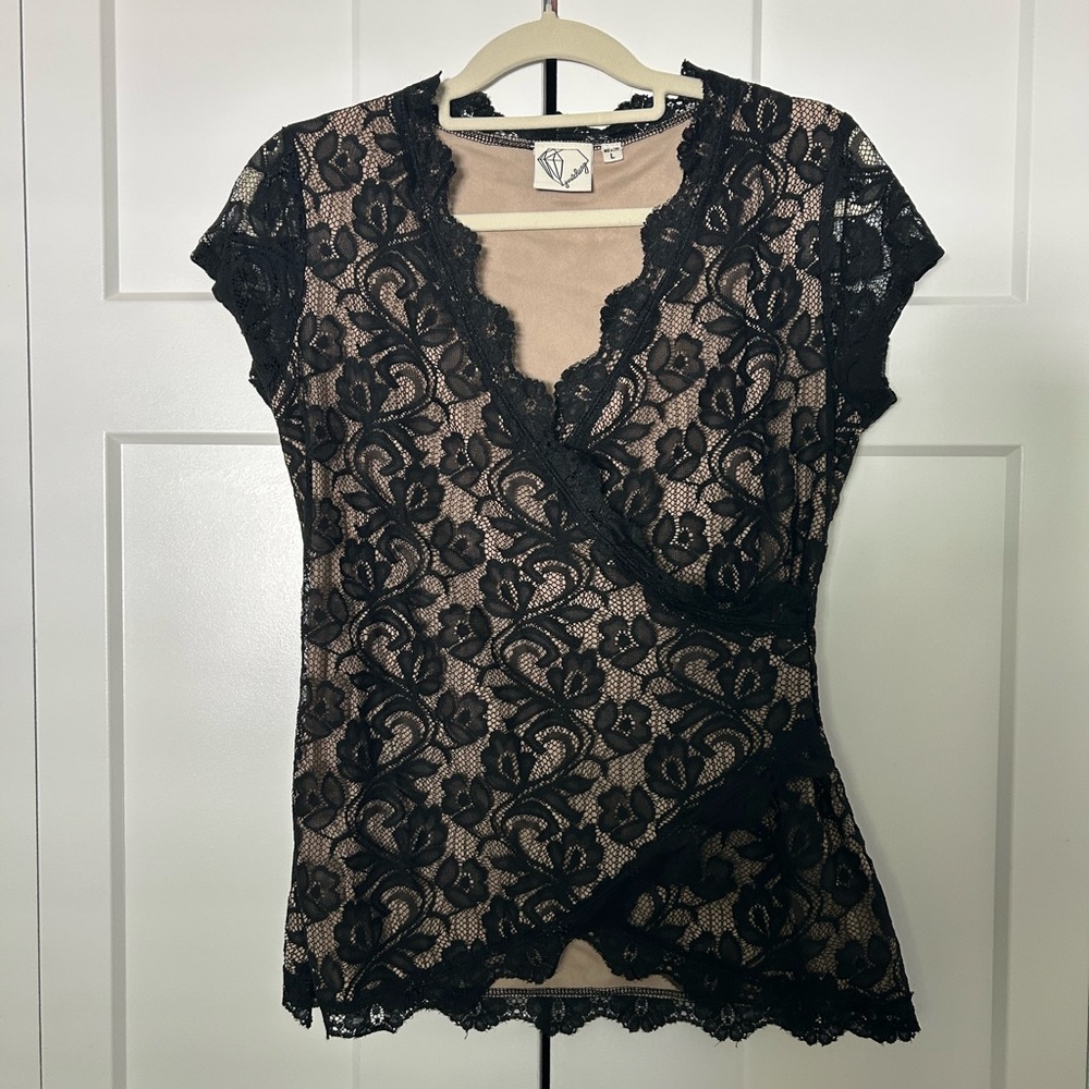 Yandy Black Lace V-Neck Top